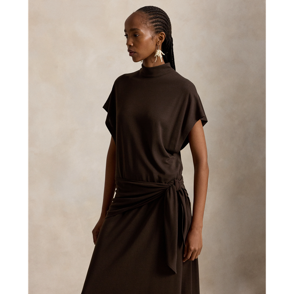 Mockneck Wrap-Detail Dress