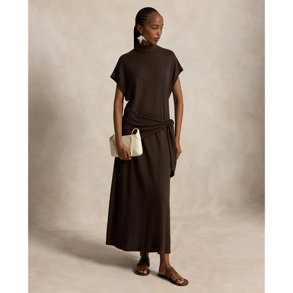 Mockneck Wrap-Detail Dress