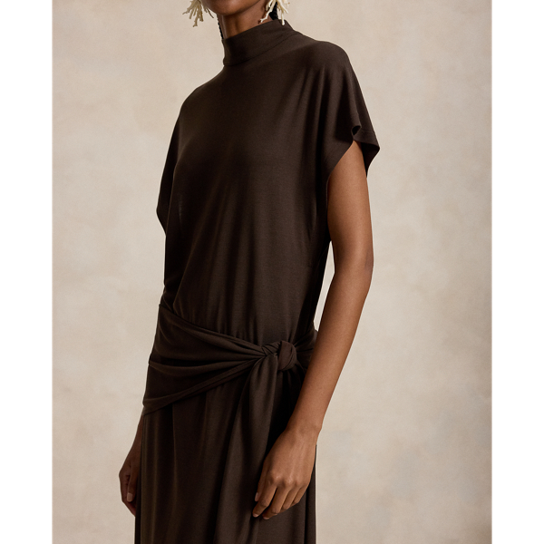 Mockneck Wrap-Detail Dress