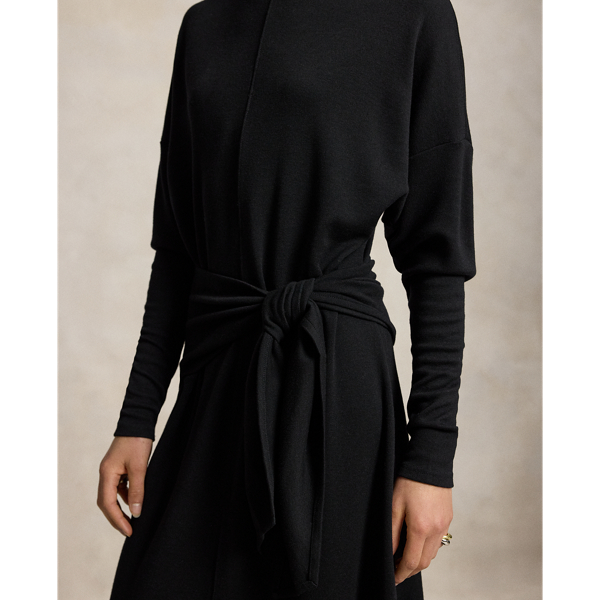 Tie-Waist Wool-Blend Jersey Dress