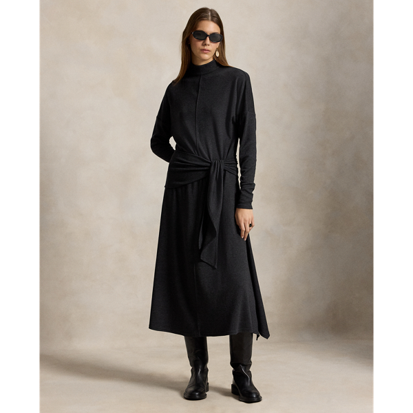 Robe taille nou&eacute;e, jersey laine m&eacute;lang&eacute;e