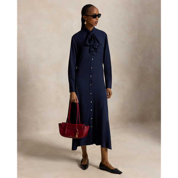 Robe-chemise lavalli&egrave;re en serg&eacute;