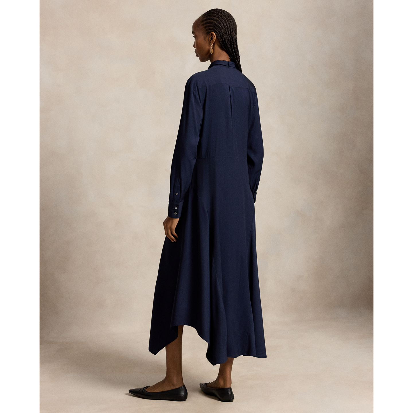 Женское платье Ralph Lauren Tie-Neck Twill Shirtdress, цвет: Тёмно-зелёный тёмно-синий — фото 2