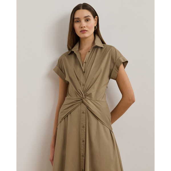 【RALPH LAUREN】タイフロント コットン混紡 半袖 シャツドレス ツイストフロント コットンブレンド シャツドレス | ラルフ