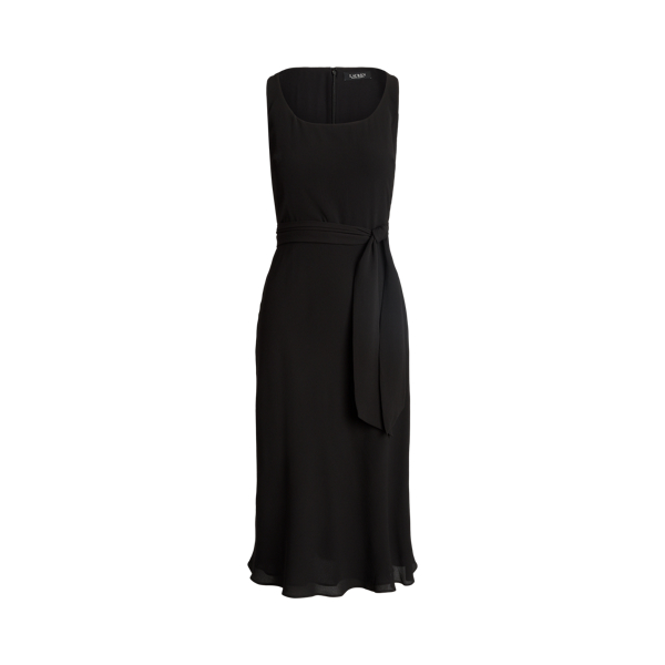 Belted Crepe Sleeveless Dress