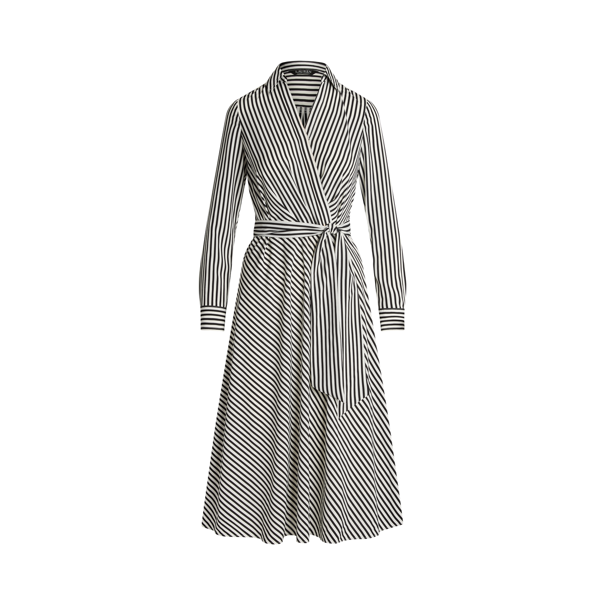 【LAUREN RALPH LAUREN】STRIPED SURPLICE CREPE MIDI DRESS Lauren Ralph Lauren Women's Striped Surplice Crepe Midi