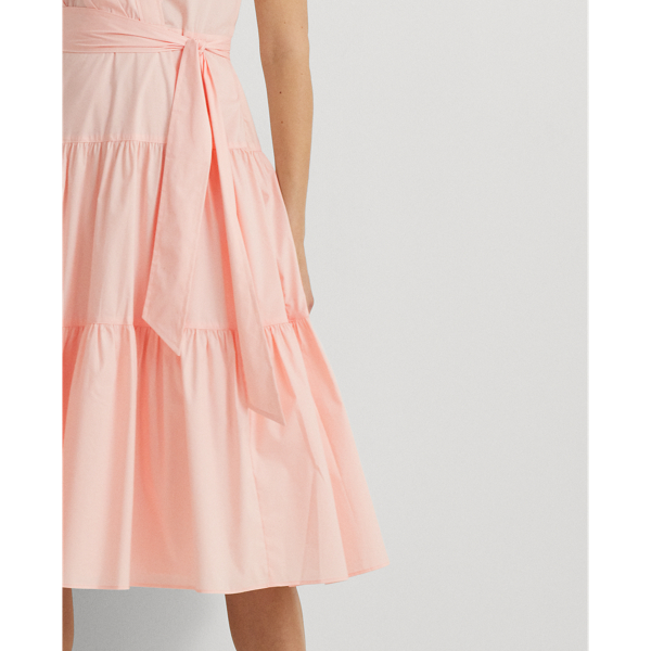 Ralph Lauren Belted Cotton-Blend Tiered Dress コットンワンピ Lauren Ralph Lauren, Women's, Belted Cotton-Blend Tiered