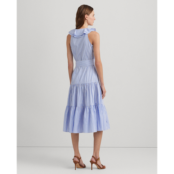 Blue/White Striped Cotton Broadcloth Surplice Dress Lauren 5