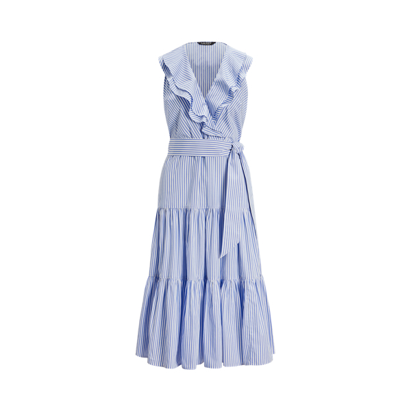 Blue/White Striped Cotton Broadcloth Surplice Dress Lauren 2