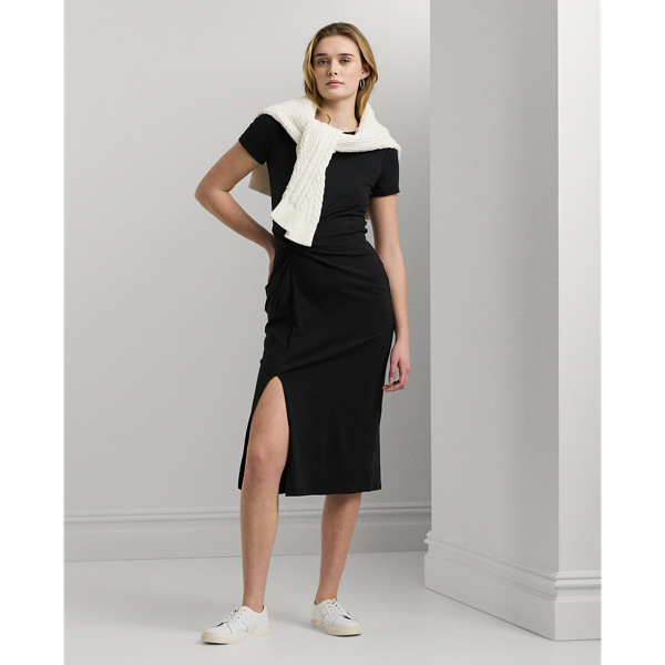 Black Jersey Twist-Front Midi Dress Lauren 1