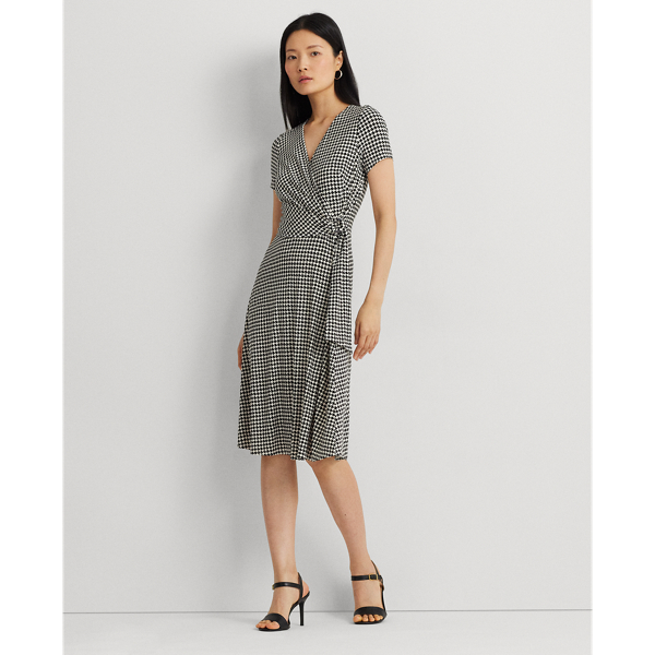 Houndstooth Jersey Surplice Dress