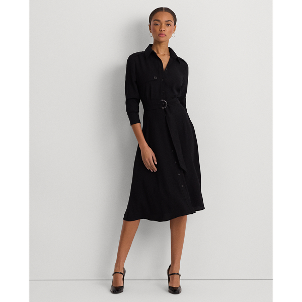 Belted Double-Faced Georgette Shirtdress