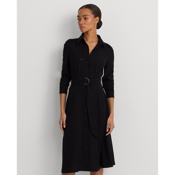 Black Belted Double-Faced Georgette Shirtdress Lauren 1