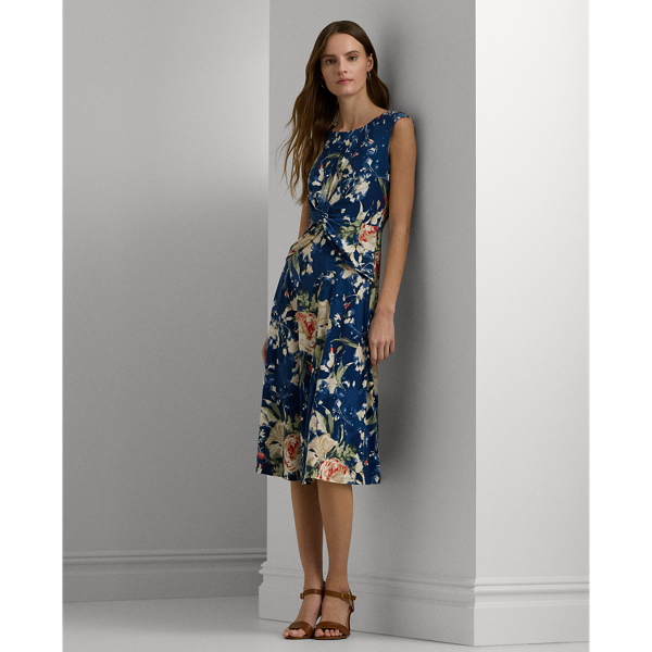 Floral Twist-Front Stretch Jersey Dress