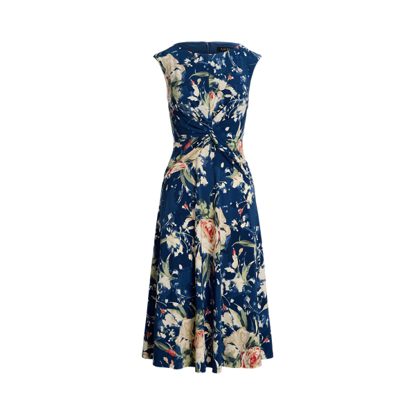 Floral Twist-Front Stretch Jersey Dress