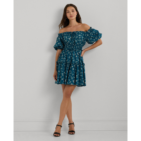 Floral Cotton Voile Bubble-Sleeve Dress