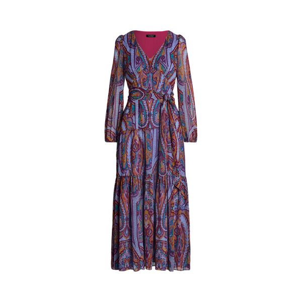 Paisley Crinkle Georgette Tiered Dress