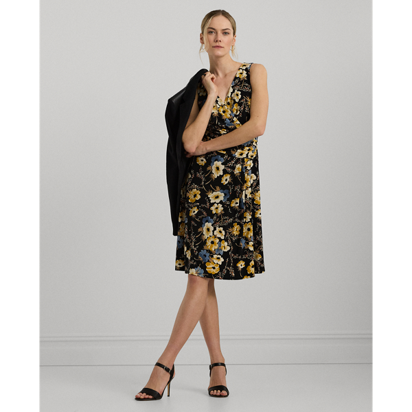 Black Multi Floral Surplice Jersey Sleeveless Dress Lauren 1