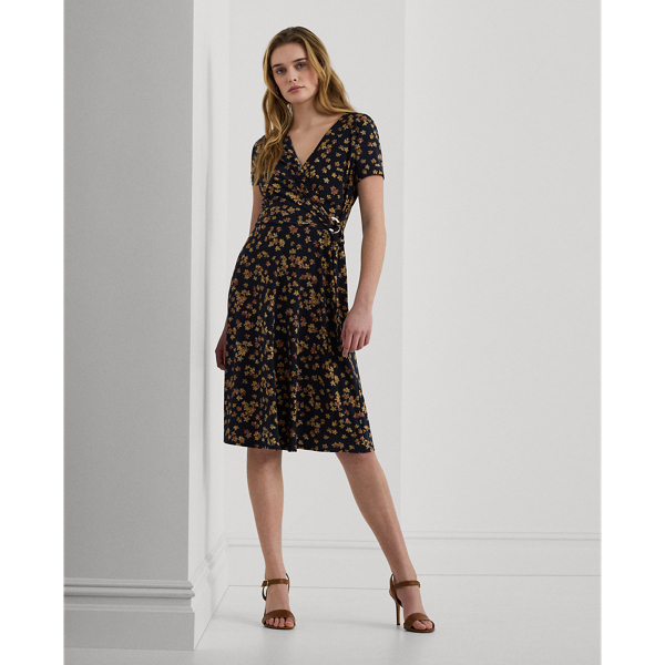 Floral Stretch Jersey Surplice Dress