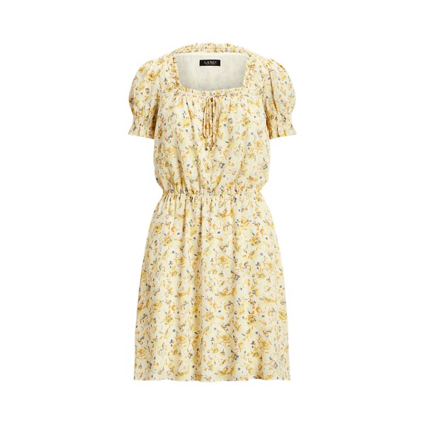 Floral Georgette Puff-Sleeve Dress Lauren 1