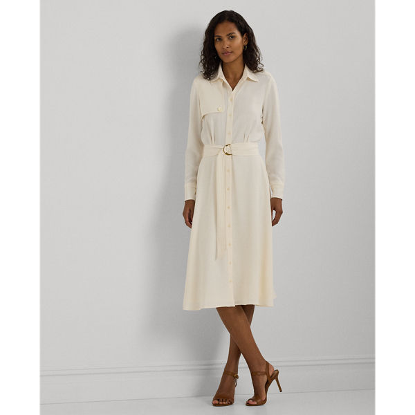 Mascarpone Cream Belted Double-Faced Georgette Shirtdress Lauren 1