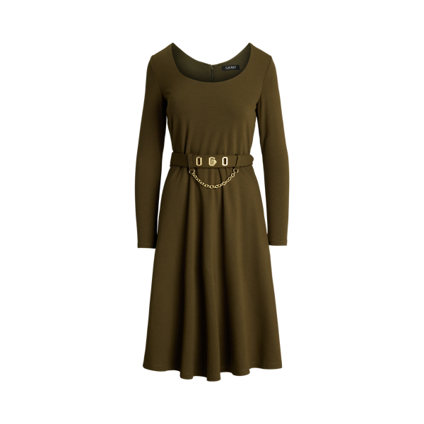 Belted Ponte Fit-and-Flare Dress