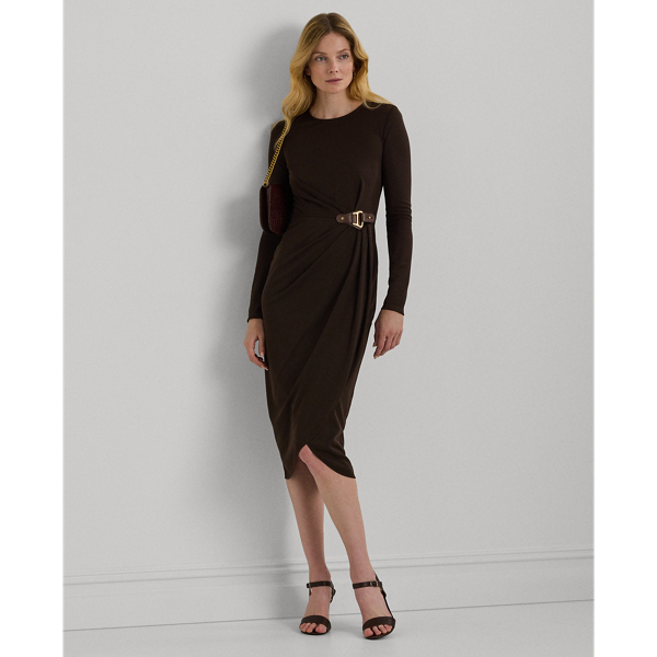 Circuit Brown Buckle-Trim Stretch Jersey Dress Lauren 1