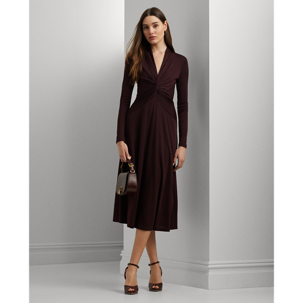 Pinot Noir Twist-Front Stretch Jersey Dress Lauren 1