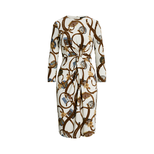 Belting-Print Twist-Front Jersey Dress