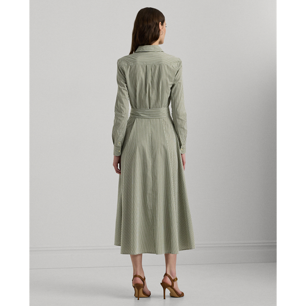 Striped Surplice Broadcloth Midi Dress
