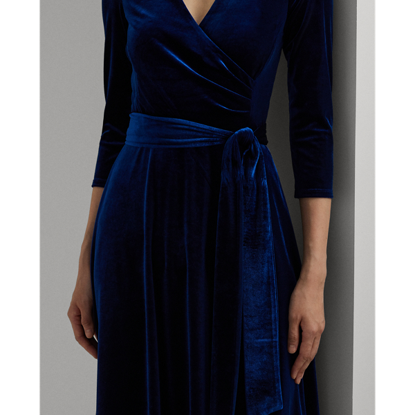 Navy velvet wrap dress on sale