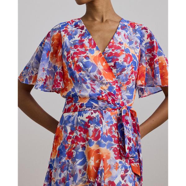 Floral Crinkle Georgette Surplice Dress