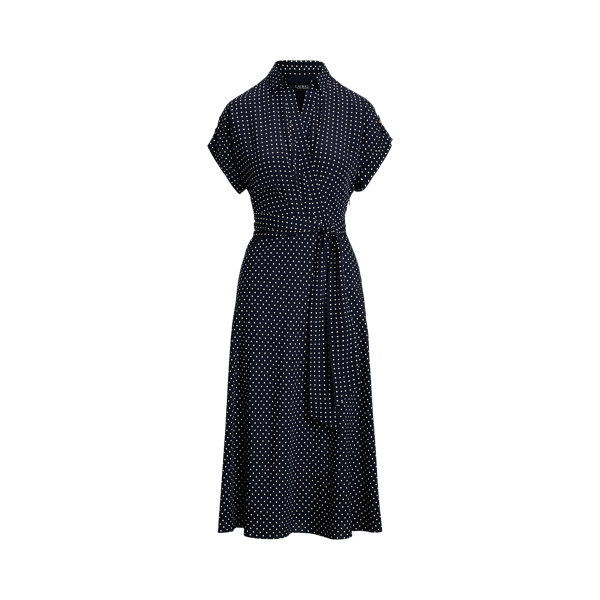 Polka Dot Belted Crepe Dress