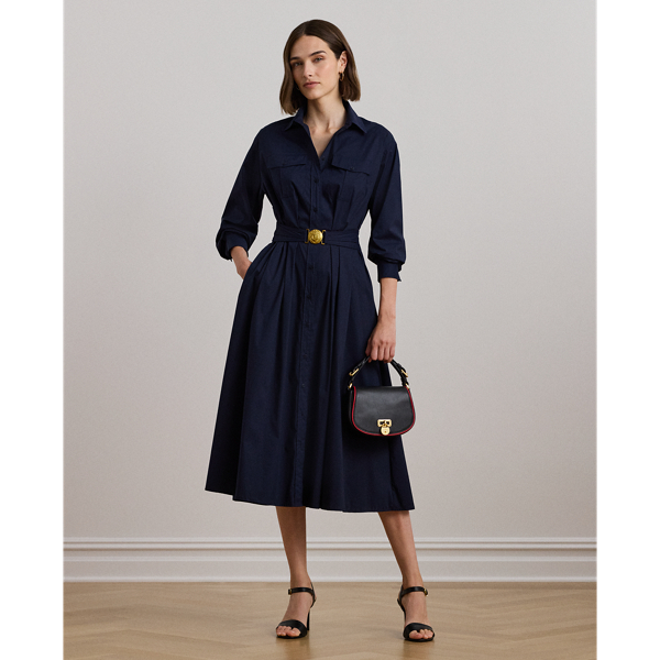 Lauren Navy Belted Cotton-Blend Midi Shirtdress Lauren 1