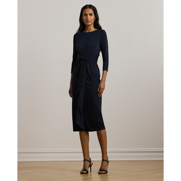 Twist Front Stretch Jersey Midi Dress