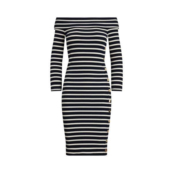 Striped Ribbed Off-the-Shoulder Dress Lauren 1