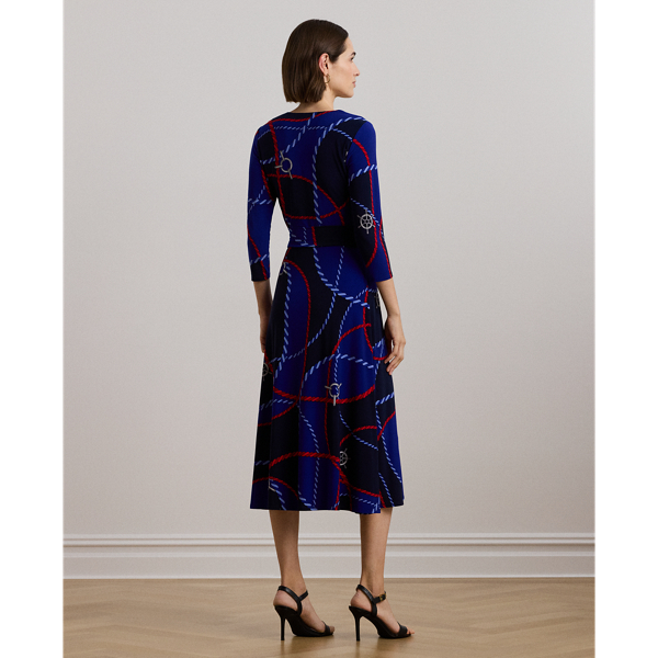 Rope-Print Surplice Stretch Jersey Dress