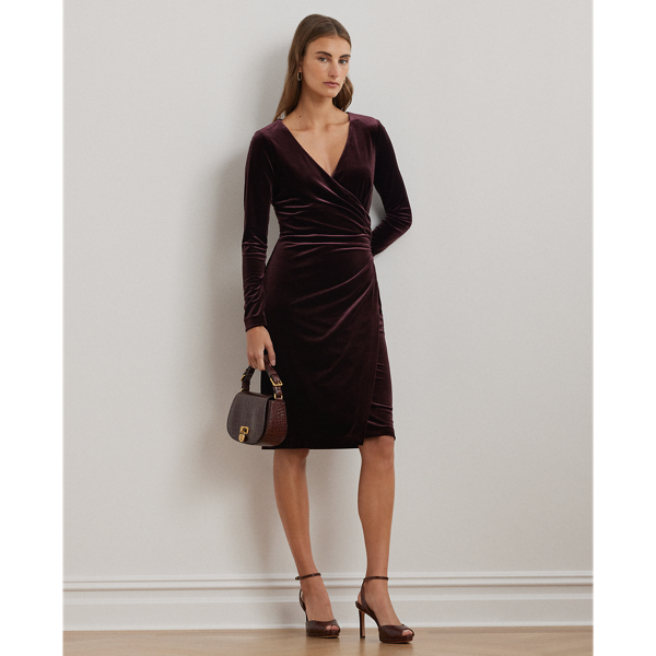 Stretch Velvet Surplice Dress