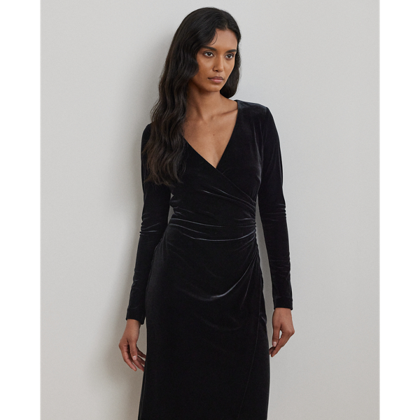 Stretch Velvet Surplice Dress