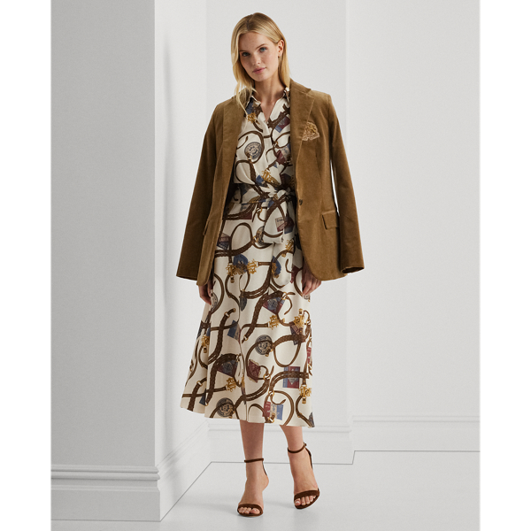 Cream Multi Belting-Print Belted Crepe Dress Lauren 1