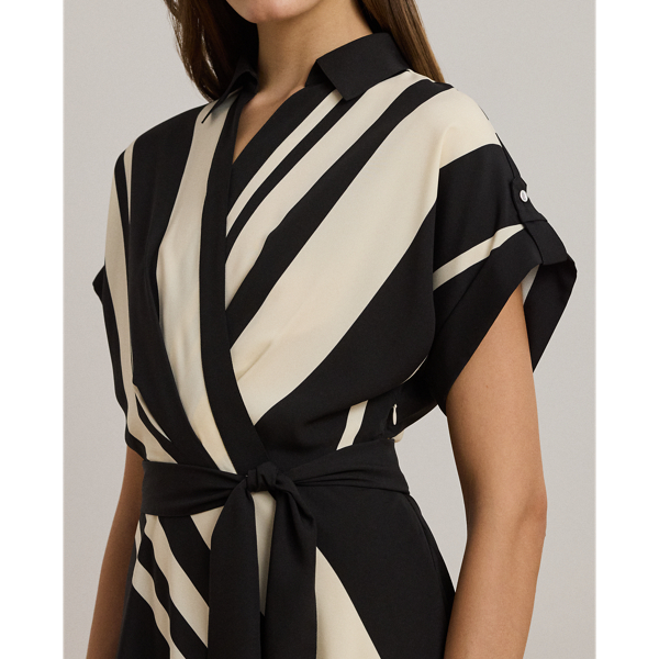 Striped Belted Crepe Dress