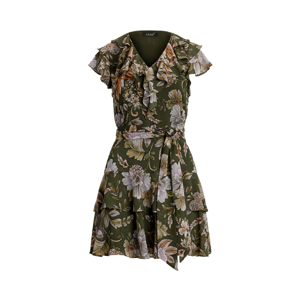 Floral Belted Crinkle Georgette Dress