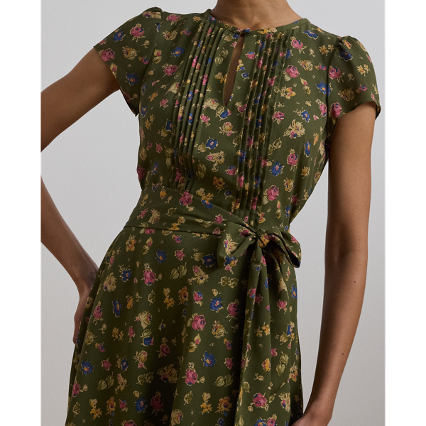 Floral Belted Georgette Pintucked Dress for Women | Ralph
