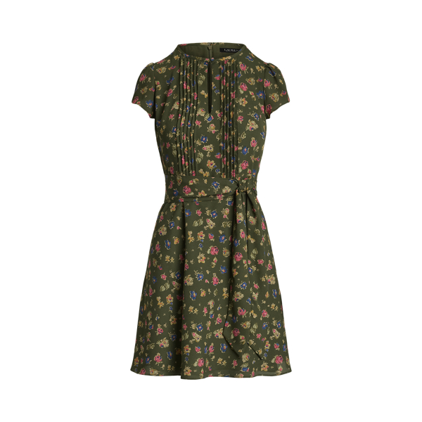 Floral Belted Georgette Pintucked Dress for Women | Ralph
