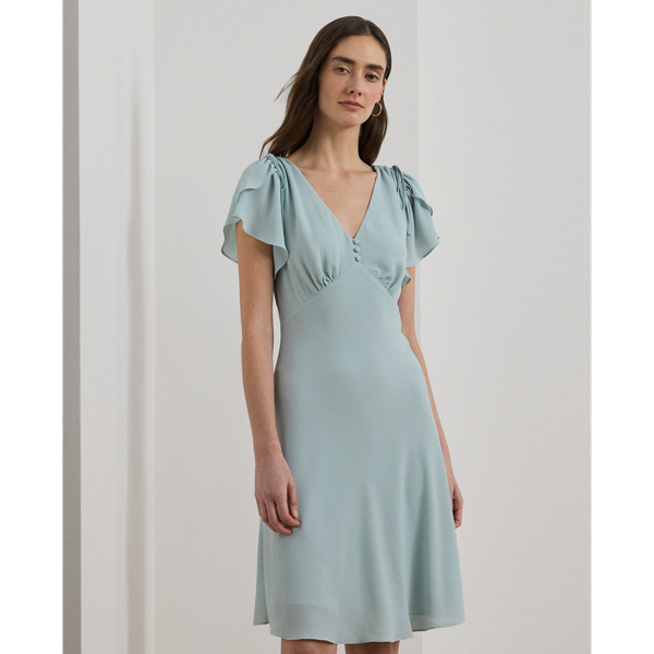 Bubble Crepe Flutter-Sleeve Dress