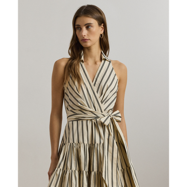 Striped Cotton Sleeveless Surplice Dress