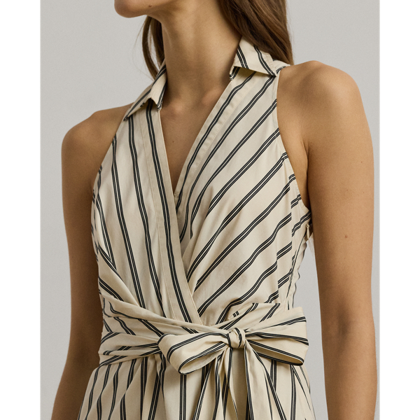 Striped Cotton Sleeveless Surplice Dress