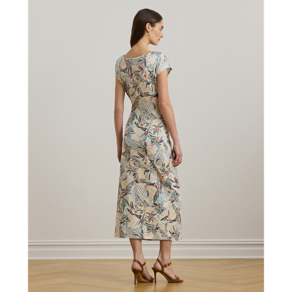 RALPH LAUREN プリントワンピース tie front Tie-Front Print Boatneck Midi Dress