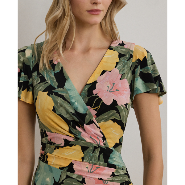 Floral Stretch Jersey Surplice Dress