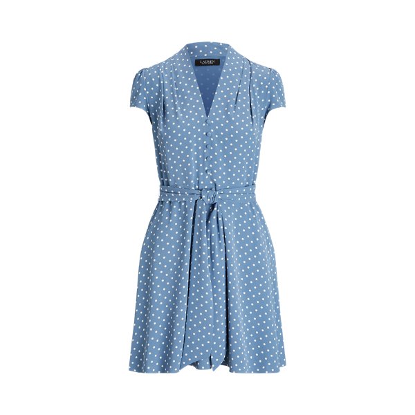 Polka-Dot Belted Short-Sleeve Dress